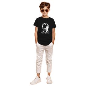 Ada Bebek Kemal Atatürk İmzalı Gölgeli Baskılı Siyah Erkek Çocuk T-shirt
