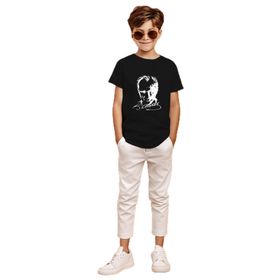 Ada Bebek Kemal Atatürk İmzalı Gölgeli Baskılı Siyah Erkek Çocuk T-shirt