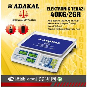 Adakal ACS-809C+T 40 kg Akülü ve Pilli Hassas Tezgah Üstü Terazi