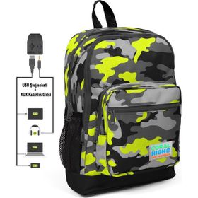Adalinhome Coral High Kids USB+AUX Soketli Desenli Dört Bölmeli Okul Sırt Çantası