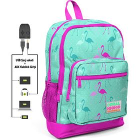 Adalinhome Coral High Kids USB+AUX Soketli Desenli Dört Bölmeli Okul Sırt Çantası