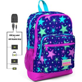 Adalinhome Coral High Kids USB+AUX Soketli Desenli Dört Bölmeli Okul Sırt Çantası