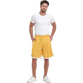 Adams File Şeritli Jakaralı Polyester Sarı Erkek Spor Şort