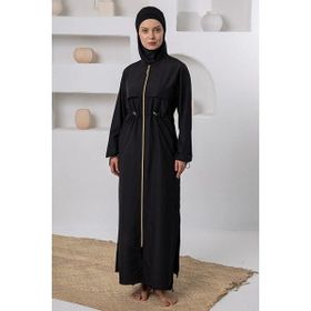 Adasea 61505 Paraşüt Kumaş Önden Fermuarlı Siyah Tam Tesettür Mayo