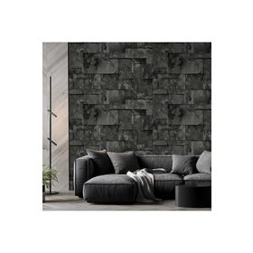 Adawall 23106-5 Roka Serisi Koyu Gri Siyah Geometrik Taş Desen Duvar Kağıdı