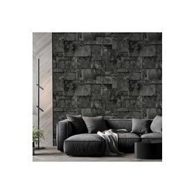 Adawall 23106-5 Roka Serisi Koyu Gri Siyah Geometrik Taş Desen Duvar Kağıdı