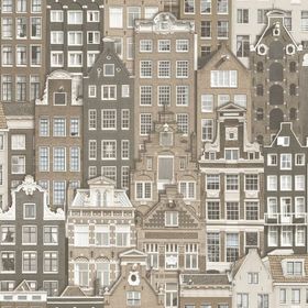 Adawall 23115-2 Roka Serisi Gri Modern Amsterdam Evleri Desen Duvar Kağıdı