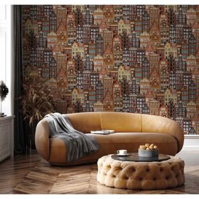 Adawall 23115-3 Roka Serisi Kahverengi Modern Amsterdam Evleri Desen Duvar Kağıdı