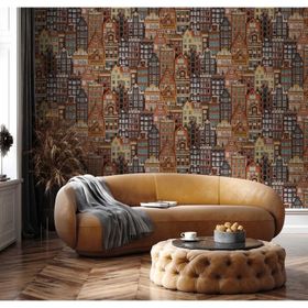 Adawall 23115-3 Roka Serisi Kahverengi Modern Amsterdam Evleri Desen Duvar Kağıdı