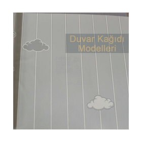 Adawall 8916-1 Ada Kids Gri Bulutlu Çizgili Duvar Kağıdı