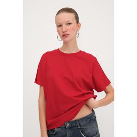Addax P0730J6J7Y4 Kısa Kollu Oversize Basic Beyaz Kadın T-shirt