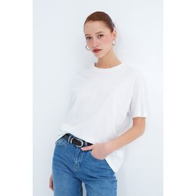 Addax P0730J6J7Y4 Kısa Kollu Oversize Basic Beyaz Kadın T-shirt