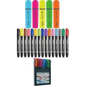 Adel - Artline - Faber Castell 30 Renk Fosforlu Kalem Seti + Inn Boyanabilir Kalemlik Hediyeli