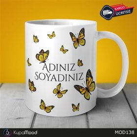 Adell A267 Kelebek Baskili Baskılı Seramik Kupa Bardak