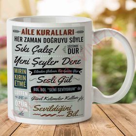Adell A2688 Aile Kuralları Baskılı Seramik Kupa Bardak