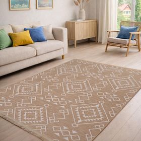 Aden AND01 Anadol Şönil Bej Makinede Yıkanabilir Kaymaz Tabanlı 80x300 cm Salon Halısı
