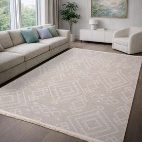 Aden AND01 Anadol Şönil Krem Makinede Yıkanabilir Kaymaz Tabanlı 100x400 cm Salon Halısı