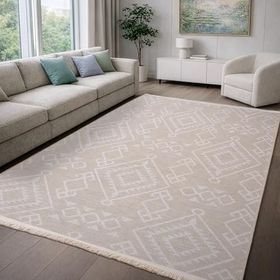 Aden AND01 Anadol Şönil Krem Makinede Yıkanabilir Kaymaz Tabanlı 80x80 cm Salon Halısı