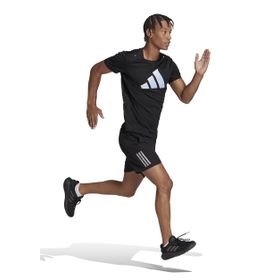 Adidas HR3243 Run Icons 3 Bar Bisiklet Yaka Düz Siyah Erkek T-Shirt