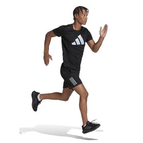 Adidas HR3243 Run Icons 3 Bar Bisiklet Yaka Düz Siyah Erkek T-Shirt