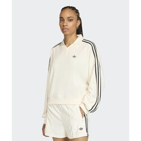 Adidas KD1401-001 Beyaz Terry Towel V Neck Long Sleeves Polo Shirt Kadın Sweatshirt