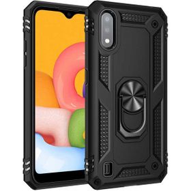 Adige Samsung Galaxy A01 Siyah Vega Yüzüklü Standlı Darbe Korumalı Kılıf