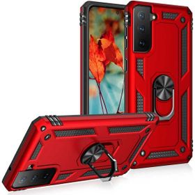 Adige Samsung Galaxy S21 FE Kırmızı Vega Yüzüklü Standlı Darbe Korumalı Kılıf
