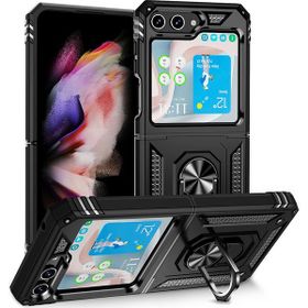 Adige Samsung Galaxy Z Flip 5 Siyah Vega Yüzüklü Standlı Darbe Korumalı Kılıf