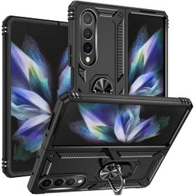 Adige Samsung Galaxy Z Fold 4 Siyah Vega Yüzüklü Standlı Darbe Korumalı Kılıf