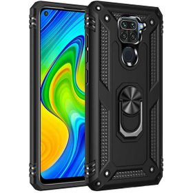 Adige Xiaomi Redmi Note 9 Siyah Vega Yüzüklü Standlı Darbe Korumalı Kılıf