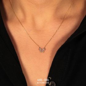 Adilidil Taşlı Kelebek 14 Ayar Altın Kolye