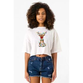 Adorable Reindeer Christmas Beyaz Kırçıllı Kadın Crop Tshirt