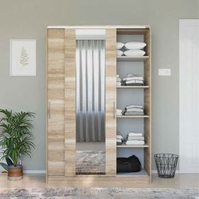 Adore Mobilya 120x182x52 cm Açık Ceviz Sürgülü Aynalı Gardırop