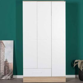 Adore Mobilya Base Beyaz 3 Kapılı Tek Çekmeceli İtalyan Meşe Genç Odası Gardrop