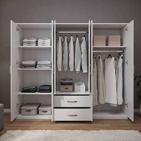 Adore Mobilya Beyaz 188x239x55 cm 6 Kapılı 2 Çekmeceli Aynalı Gardırop