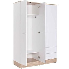 Adore Mobilya Beyaz 4 Kapılı 2 Çekmeceli İtalyan Meşe Gardırop