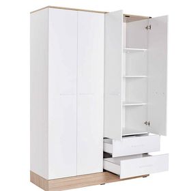 Adore Mobilya Beyaz 4 Kapılı 2 Çekmeceli İtalyan Meşe Gardırop