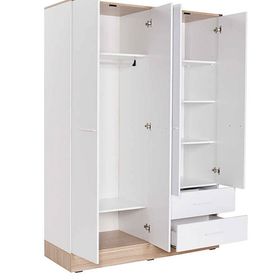 Adore Mobilya Beyaz 4 Kapılı 2 Çekmeceli İtalyan Meşe Gardırop