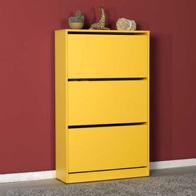 Adore Mobilya Flat Duo 3 Katlı Geniş Sarı Ayakkabılık Dolabı