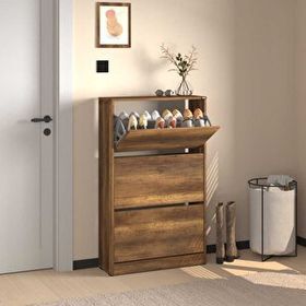 Adore Mobilya Flat Duo Oslo Ceviz 73x119x26 cm 3 Katlı Geniş Ayakkabılık