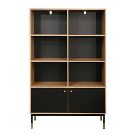 Adore Mobilya Madrid Büfe Ceviz Siyah 110x40x154.5 cm 6 Bölmeli Çekmeceli Kitaplık