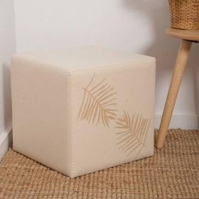 Adore Mobilya Palm Bej Yaprak Baskılı 40x40x40 cm Puf