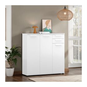 Adore Mobilya Trendline 108x108x35 cm Mat Beyaz 3 Kapaklı 2 Çekmeceli Çok Amaçlı Dolap
