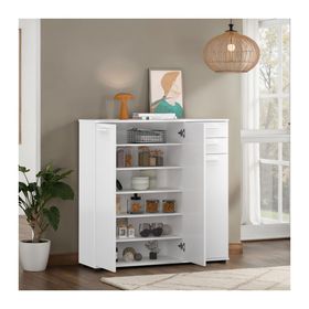 Adore Mobilya Trendline 108x108x35 cm Mat Beyaz 3 Kapaklı 2 Çekmeceli Çok Amaçlı Dolap