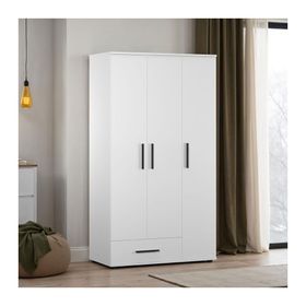 Adore White 3 Kapaklı Tek Çekmeceli Mat Beyaz Gardırop