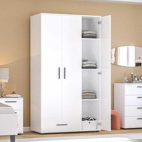 Adore White 3 Kapaklı Tek Çekmeceli Mat Beyaz Gardırop
