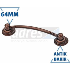 Adresline 4'lü 64 mm Antik Bakır U Pabucu Kulp