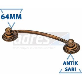 Adresline 4'lü 64 mm Antik Sarı U Pabucu Kulp