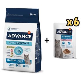 Advance Hairball Hindili Kısırlaştırılmış 1.5 kg Kedi Mama + Advance Hindili Kısır 6x85 gr Kedi Yaş Mama