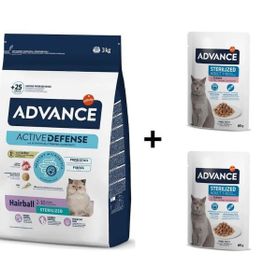 Advance Hairball Hindili Kısırlaştırılmış 3 kg Kedi Mama + Advance Hindili Kısır 2x85 gr Kedi Yaş Mama